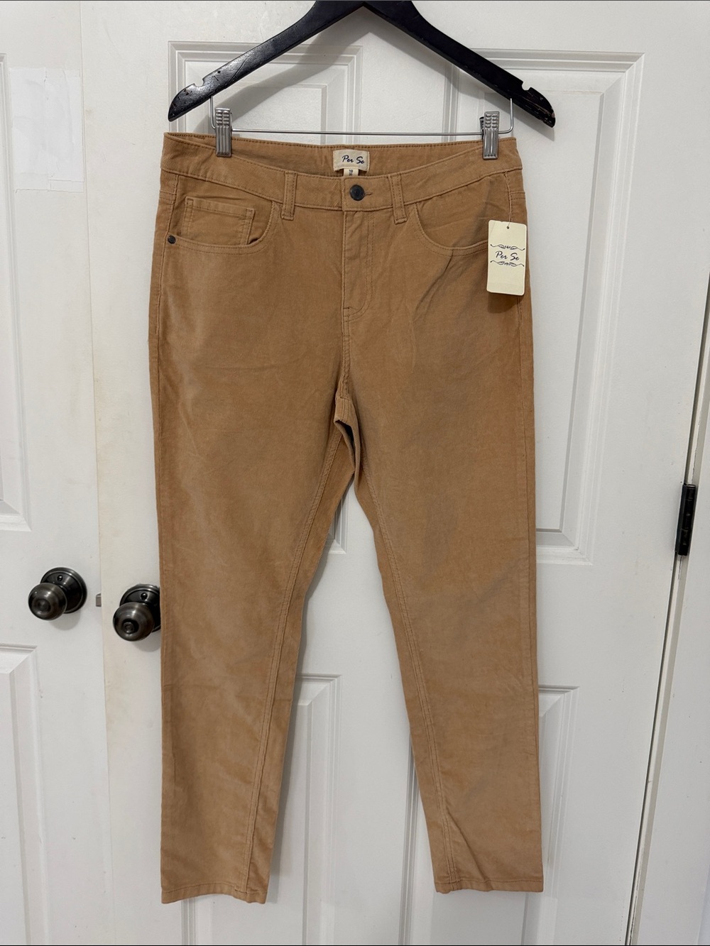 Per Se Women's Tan Courderoy Straight Slim Fit Pants Size 10/30